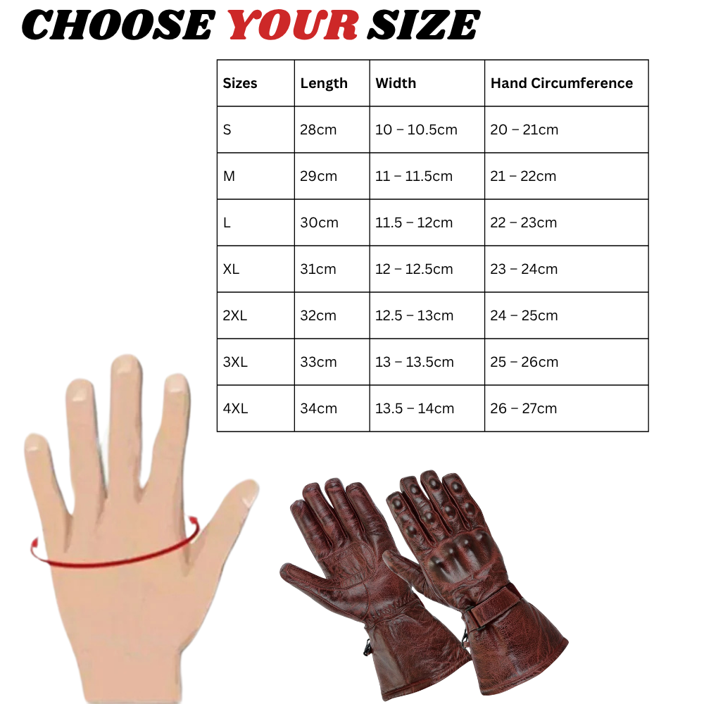 brown, black, red or stonewash motorcycle armored thinsulate leather gloves