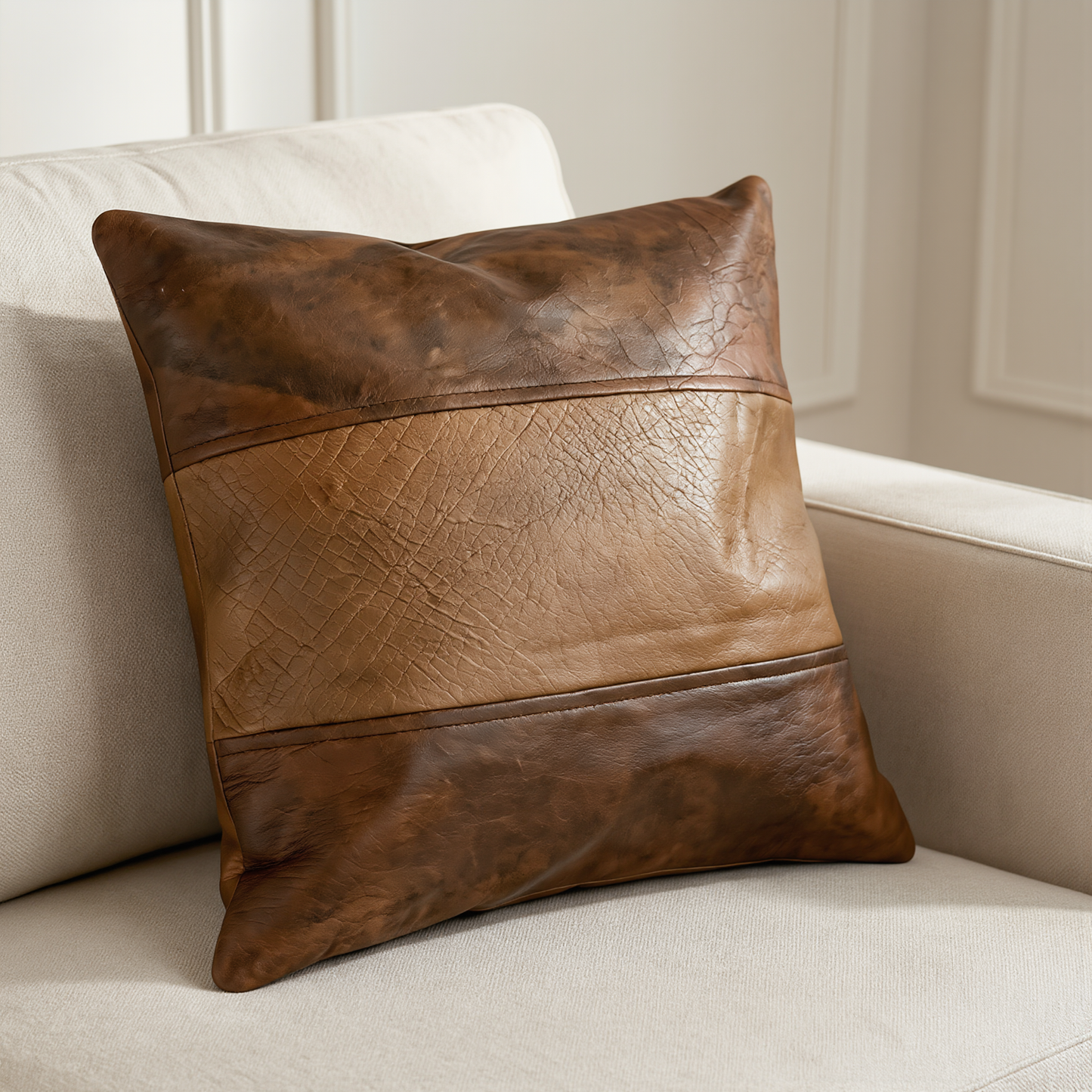 genuine leather striped cushion covers – set of 2 in nine colours