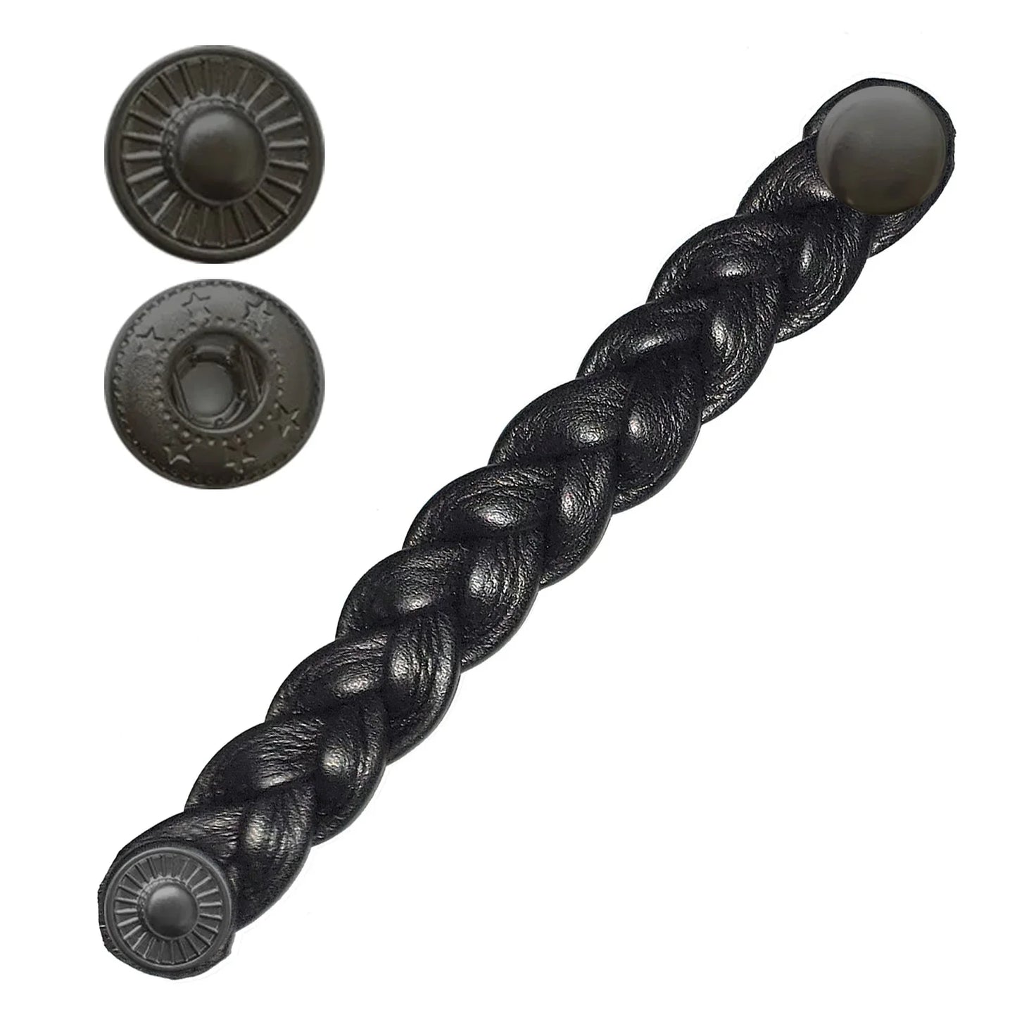 black s - spring snap plain black braided leather vest extender -