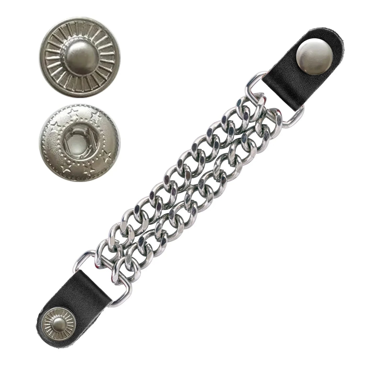 classic chrome s - spring snap button leather silver chain vest extender -