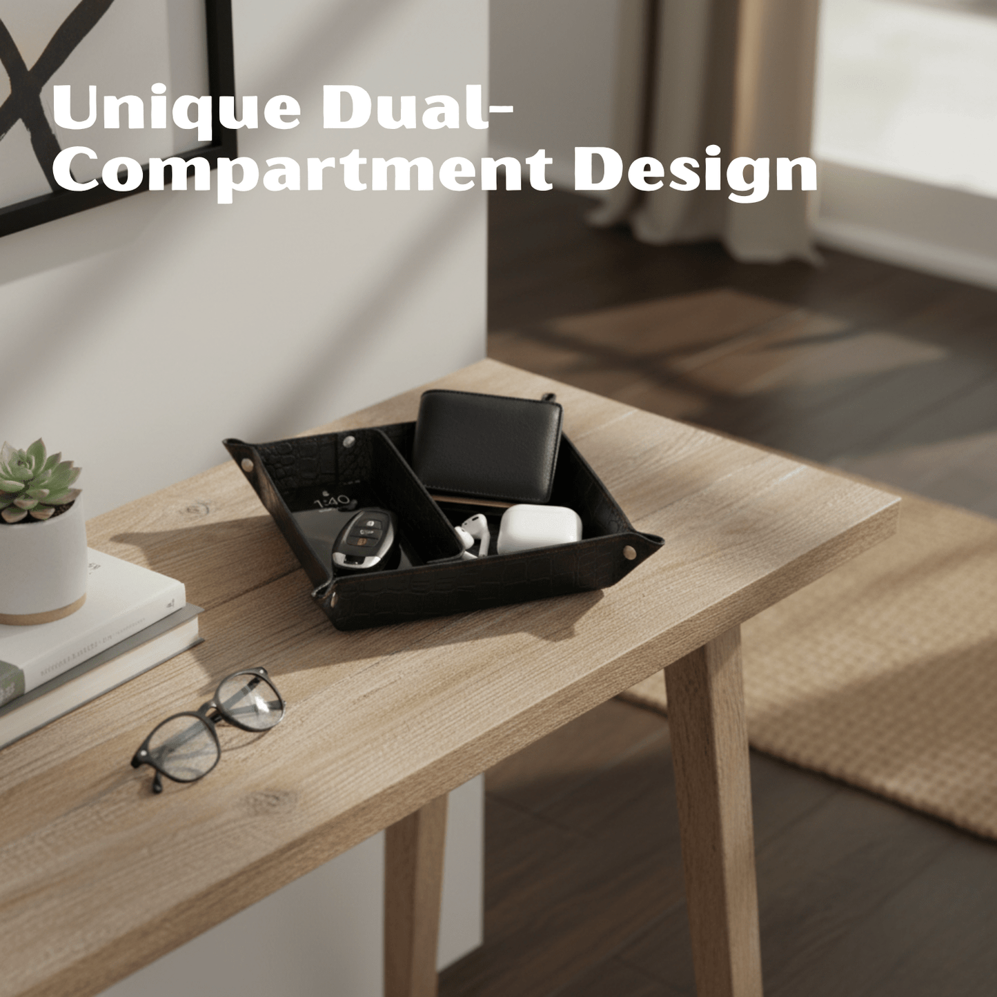 crocodile leather valet tray - luxury dual - section desk organiser -