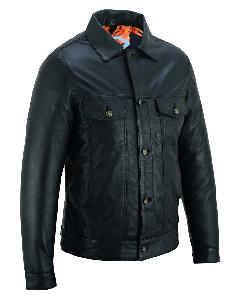 Fernando 's Classic Mens Black Leather Trucker Jacket -