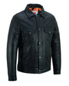 Fernando 's Classic Mens Black Leather Trucker Jacket with Zip and Snaps -