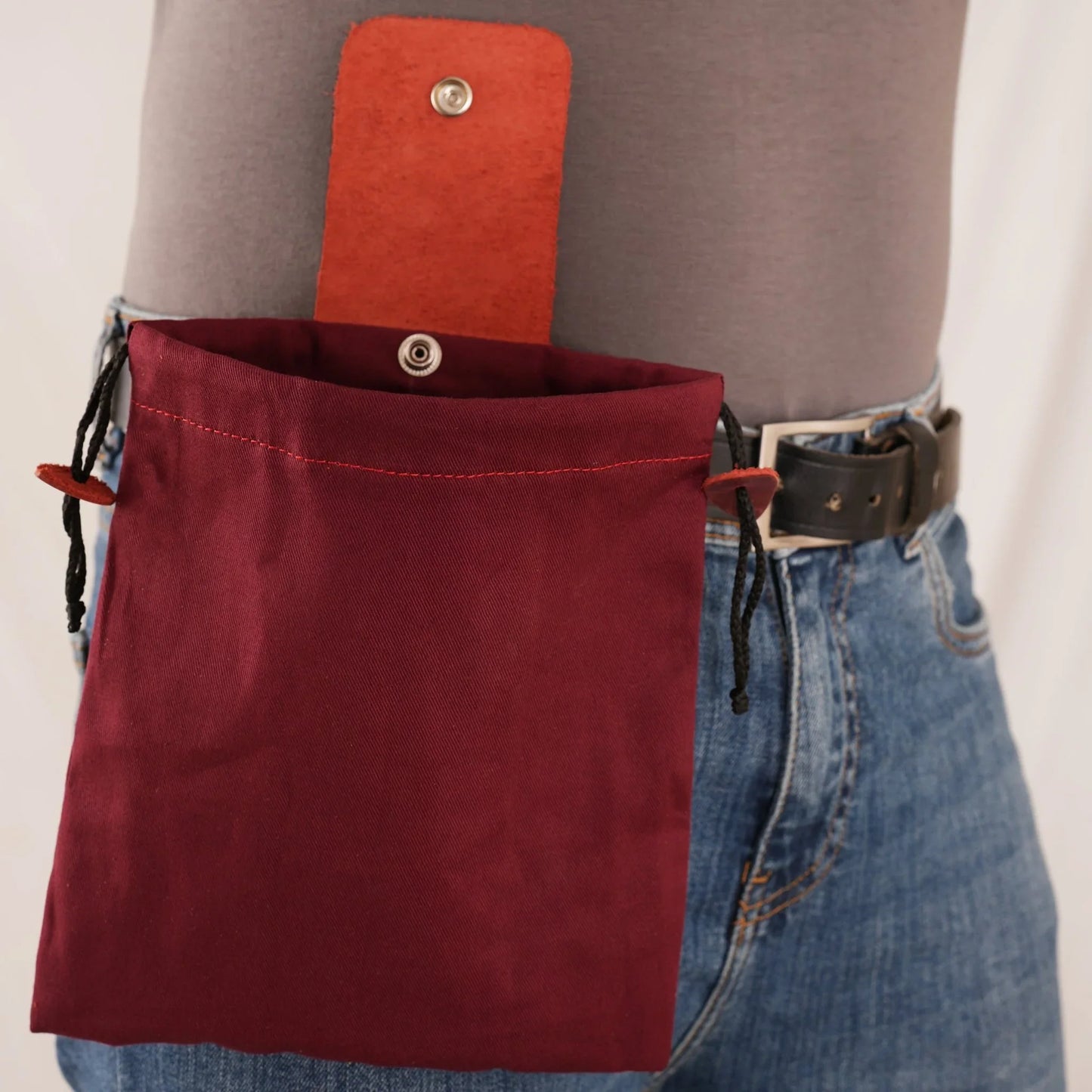 handcrafted collapsible canvas leather belt foraging bag, camping pouch -