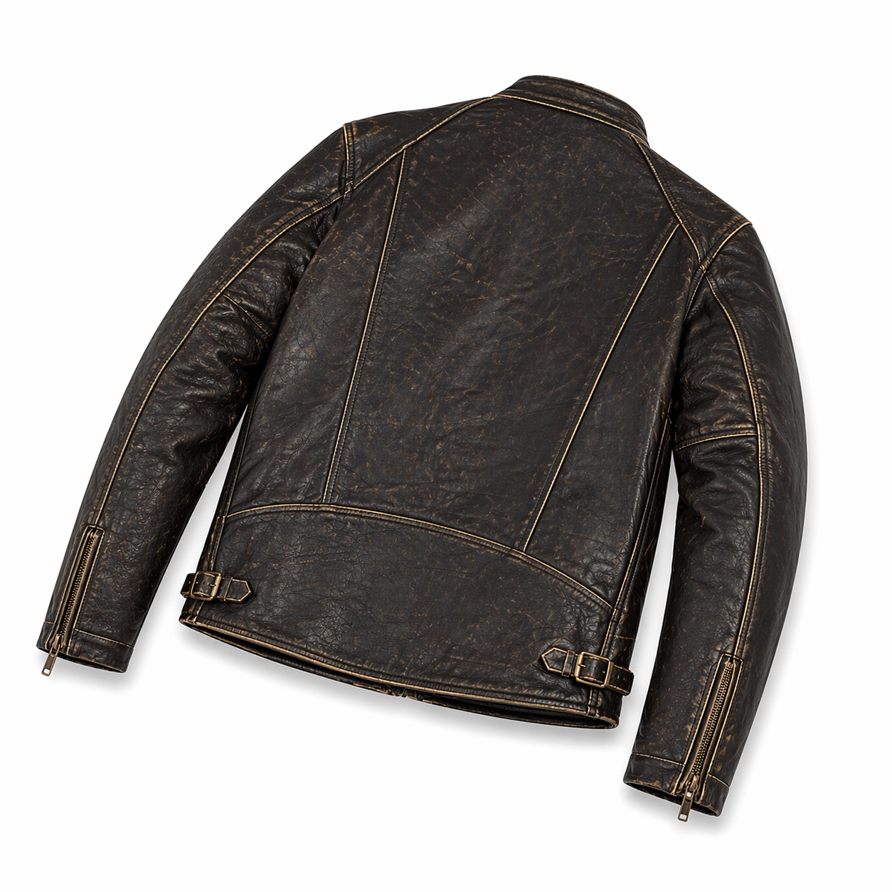 men’s vintage brown distressed leather biker jacket size m | classic café racer -