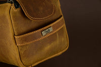 Premium Cowhide Leather Toiletry Bag Travel Dopp Kit Distressed Tan -