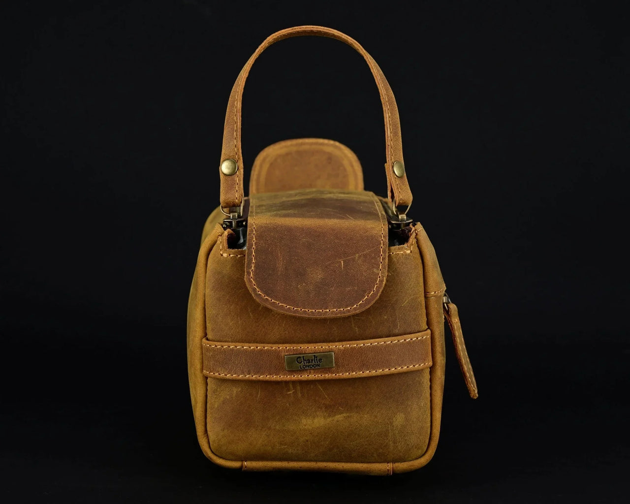 Premium Cowhide Leather Toiletry Bag Travel Dopp Kit Distressed Tan -