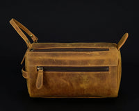 Premium Cowhide Leather Toiletry Bag Travel Dopp Kit Distressed Tan -