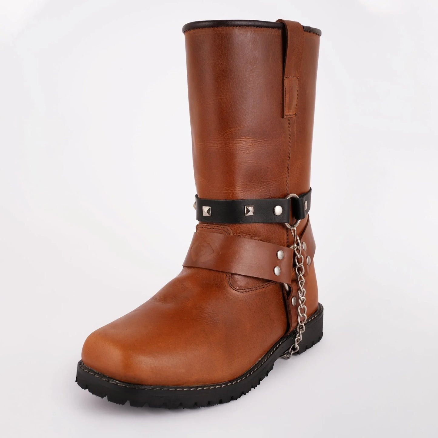 pyramid studs leather boot chain - biker motorcycle acessory -