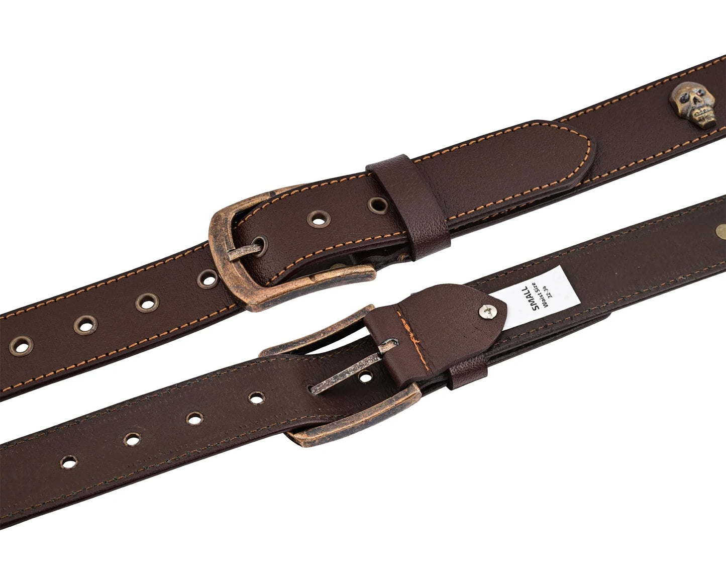 skull and pyramid studs genuine leather belt punk rock -