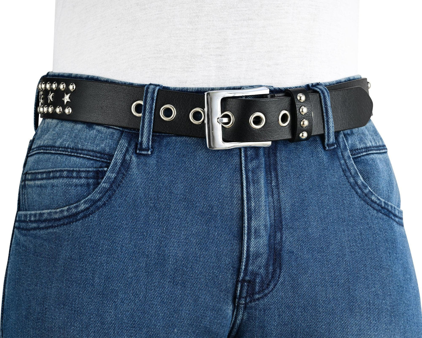 stars studded genuine leather belt punk rock gothic style -