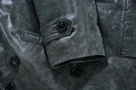 Stone Wash Vintage Men's Leather Jacket - Double Breasted Dr. Who & Kriegsmarine Inspired -