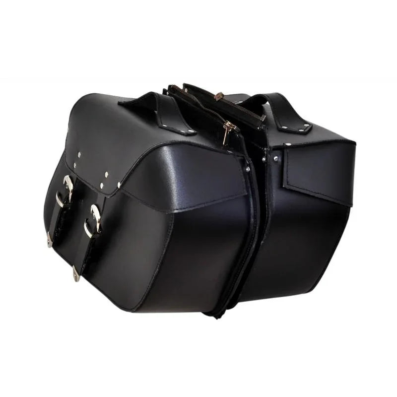 13000 black leather saddle bags -