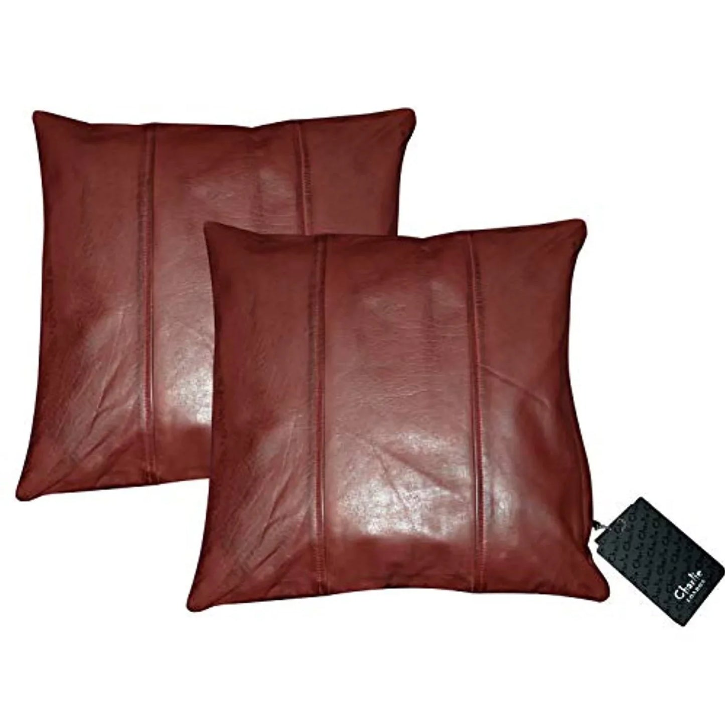 2 x 100 vintage wine red stripe original leather cushion covers -