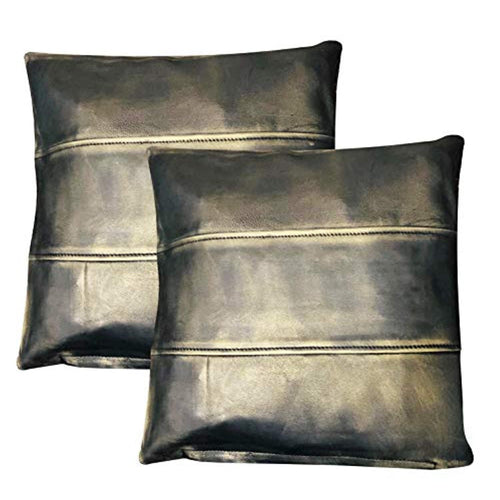 2 x Genuine 100% Metallic Gold Leather Sofa Cushion Covers Home Decor -