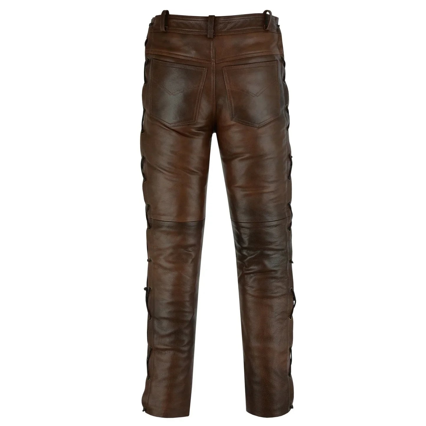 502 jean style leather pants trousers with side laces -