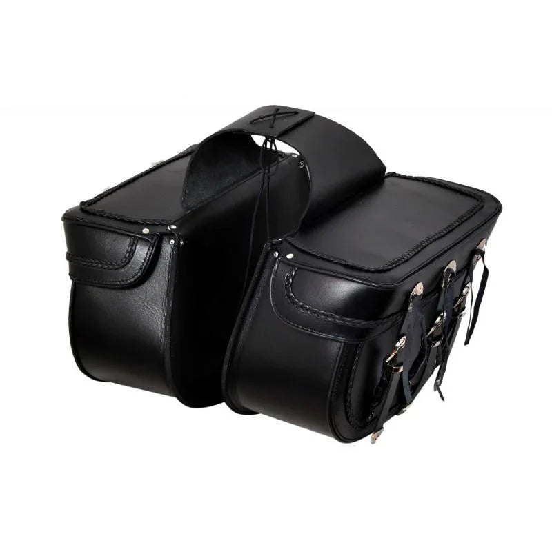 510 three buckle braided leather biker saddle bags -