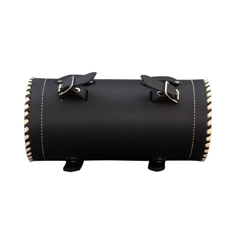 Black Motorcycle Leather Tool Bag with Cream Iron Cross -