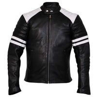 Brad Pitt Black and White Fight Club Cowhide Leather Jacket -