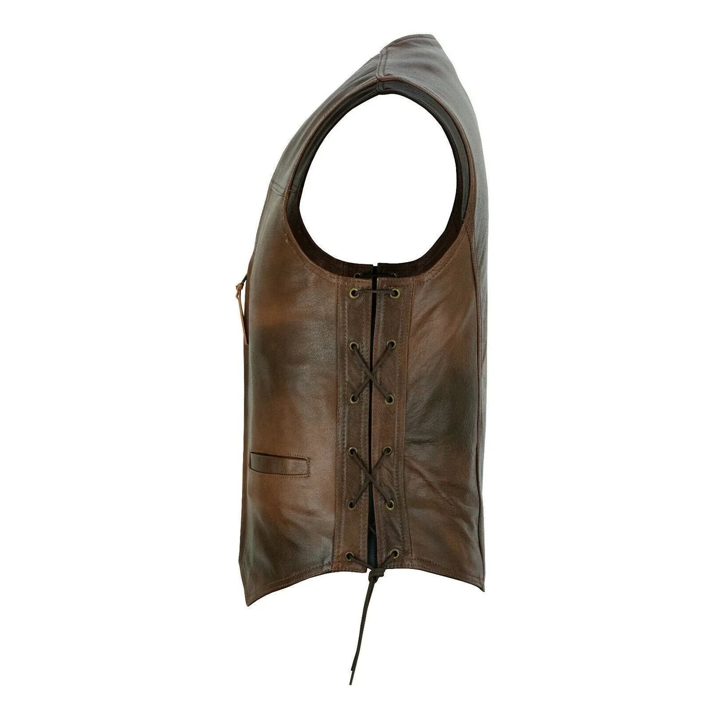 classic mens real leather biker motorcycle zip vest waistcoat black or brown -
