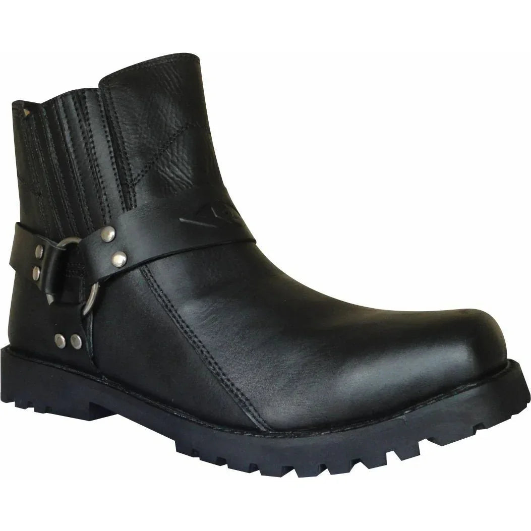 classic motorcycle biker leather harness short boots antislip sole -