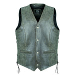 Classic Stonewash Grey Vintage Biker Leather Vest Buttoned -