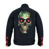 Flames and Skull Black Textile Fabric Motorcycle Biker Jacket -