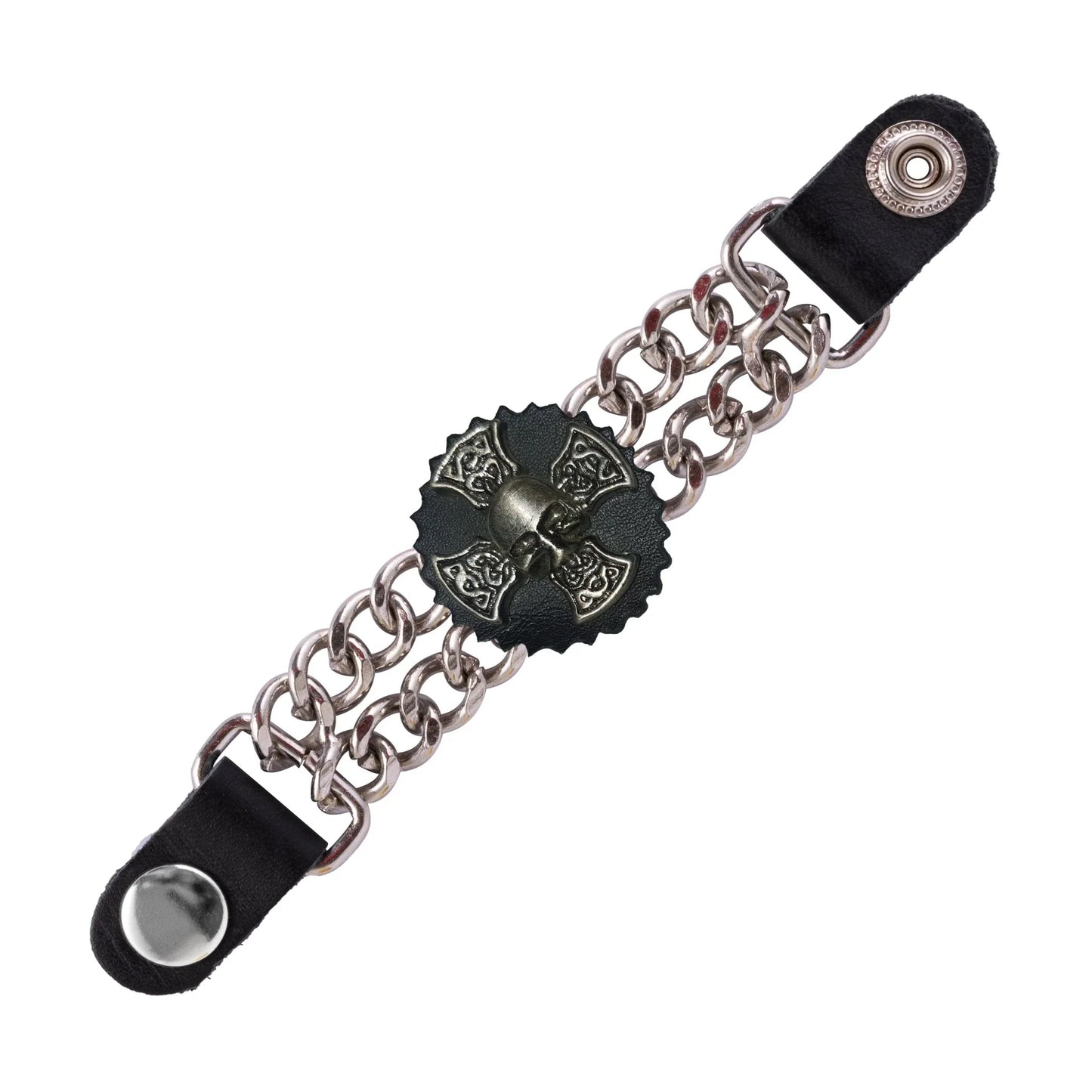 large skull iron cross chain leather vest extender -