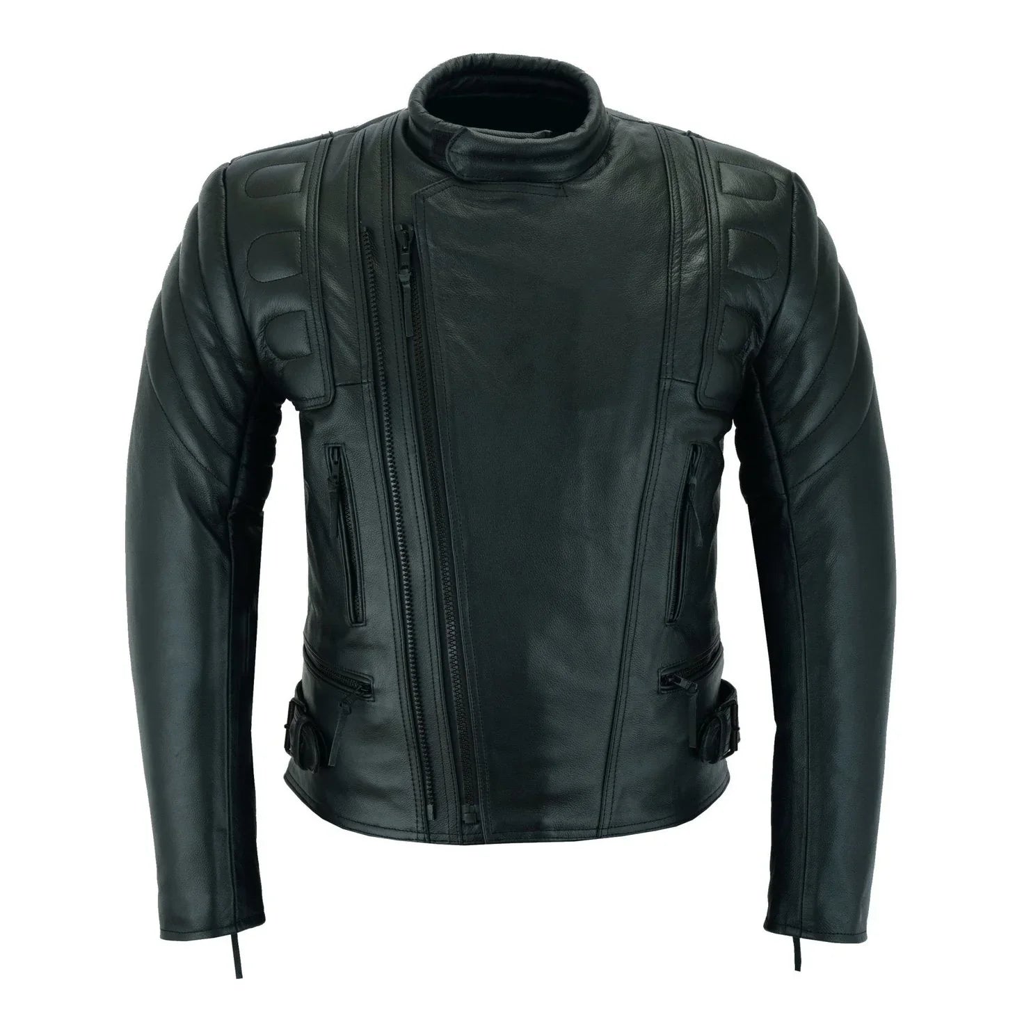 mens leather padded leather motorcycle jacket