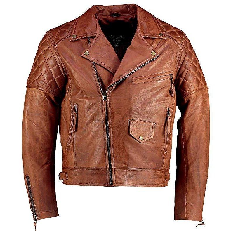 mens ashwood diamond vintage brown biker style leather jacket -