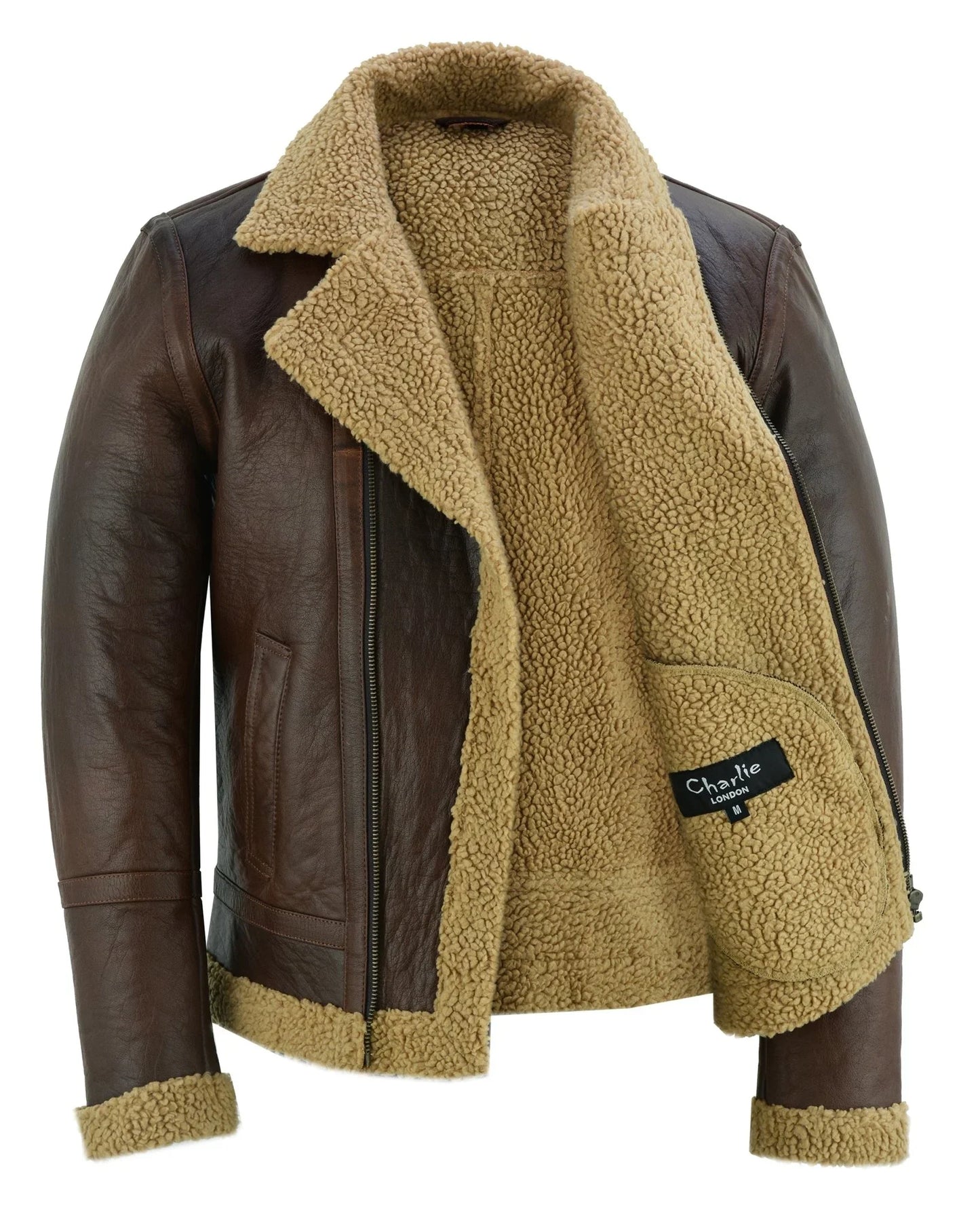 men's aviator style black bomber flying pilot fur jacket -