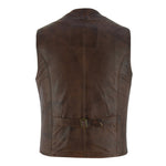 Mens Brown Leather Waistcoat Vest with Snap Button -