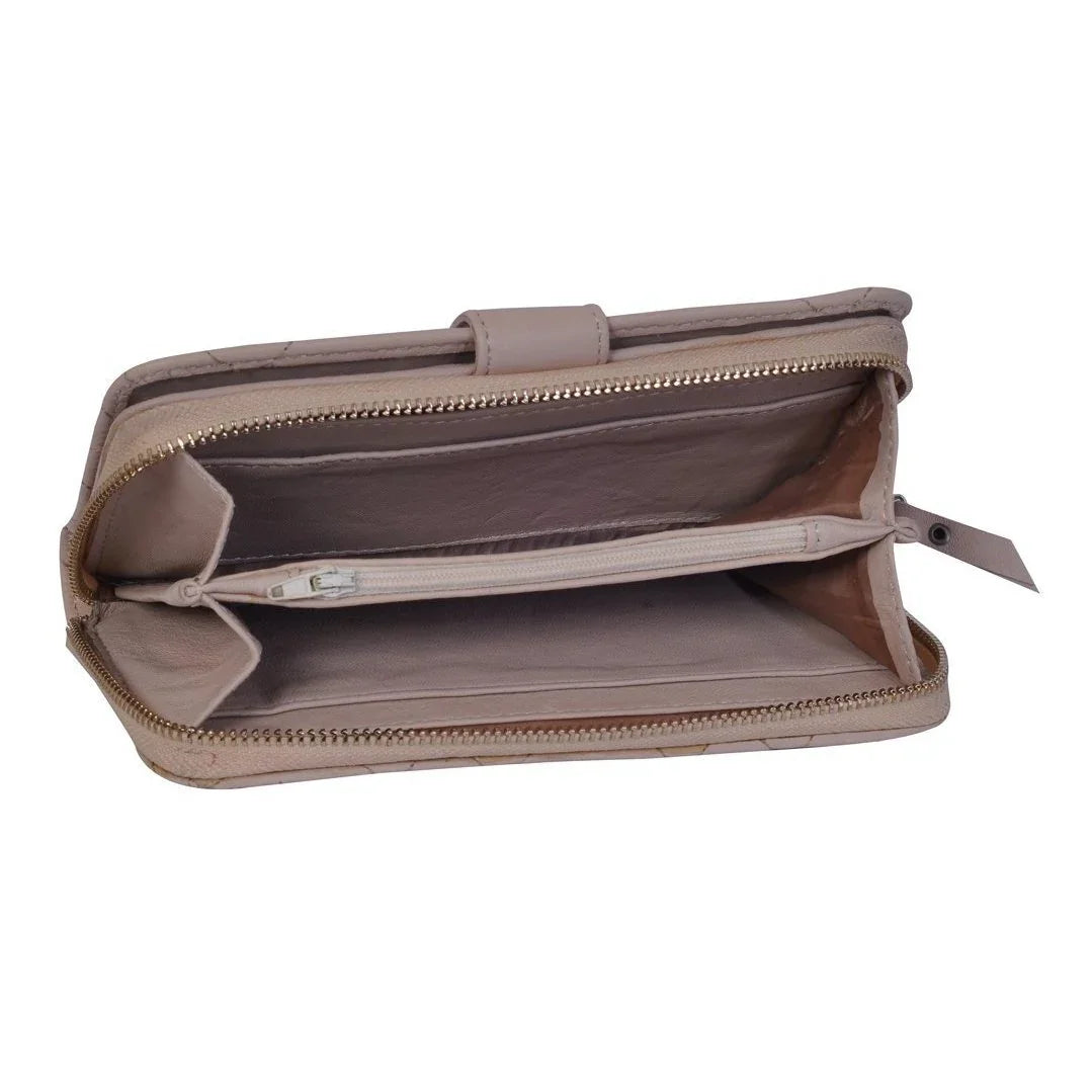 men's cream zip round quilted leather purse -