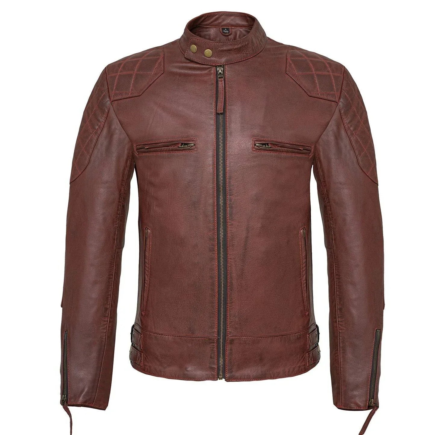 mens david beckham stannard vintage wine red leather jacket -