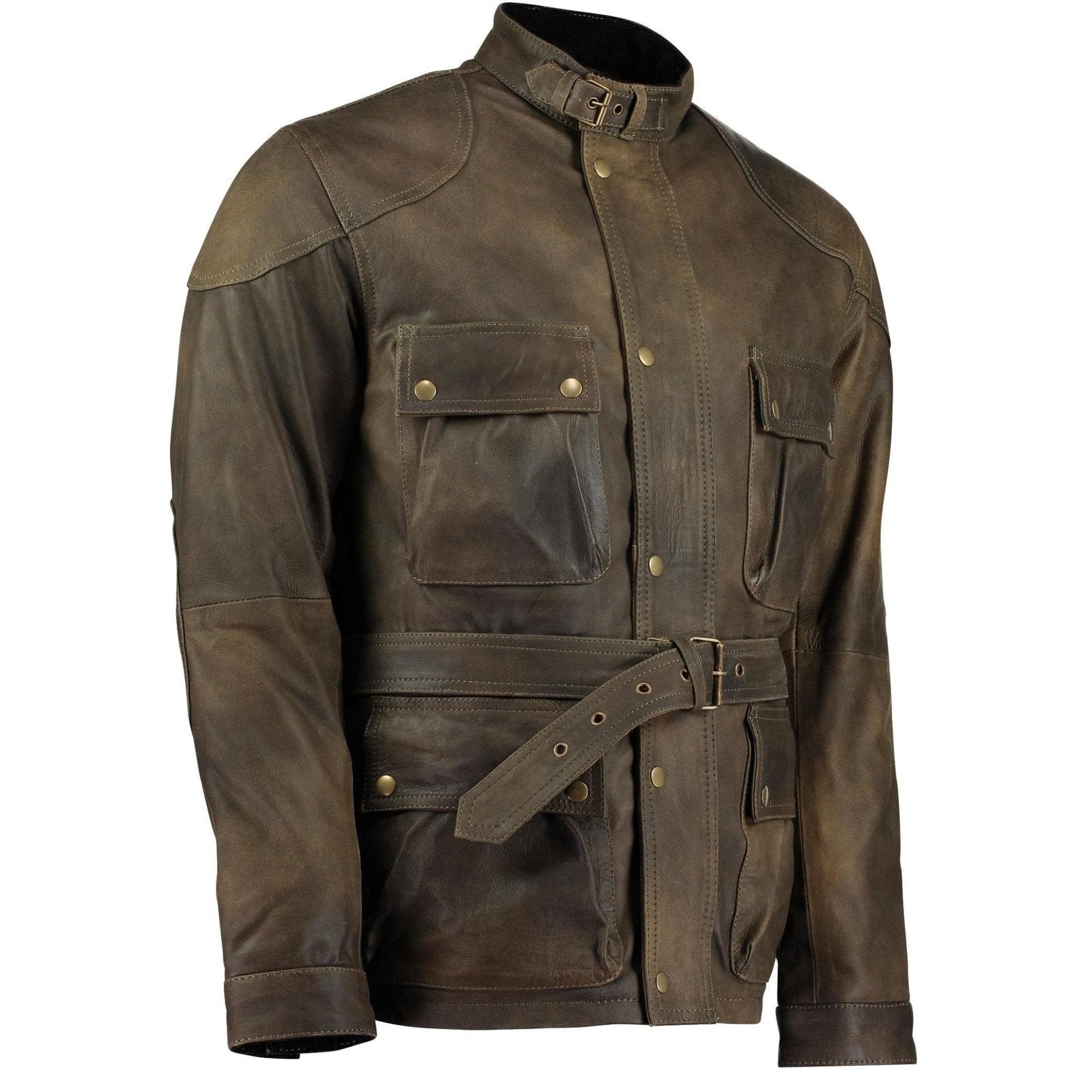 Motorcycle Leather Varsity Jacket - Green