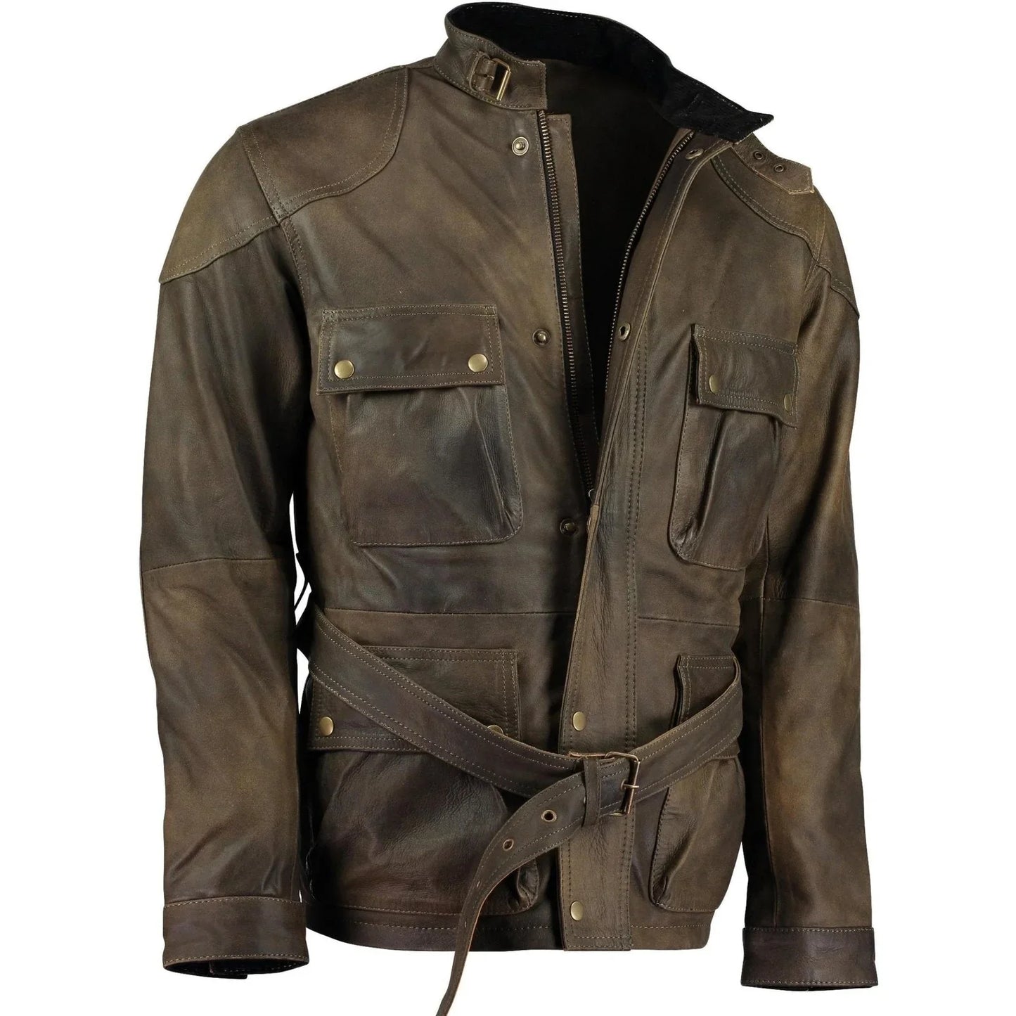 men's premium brown benjamin button long leather jacket -