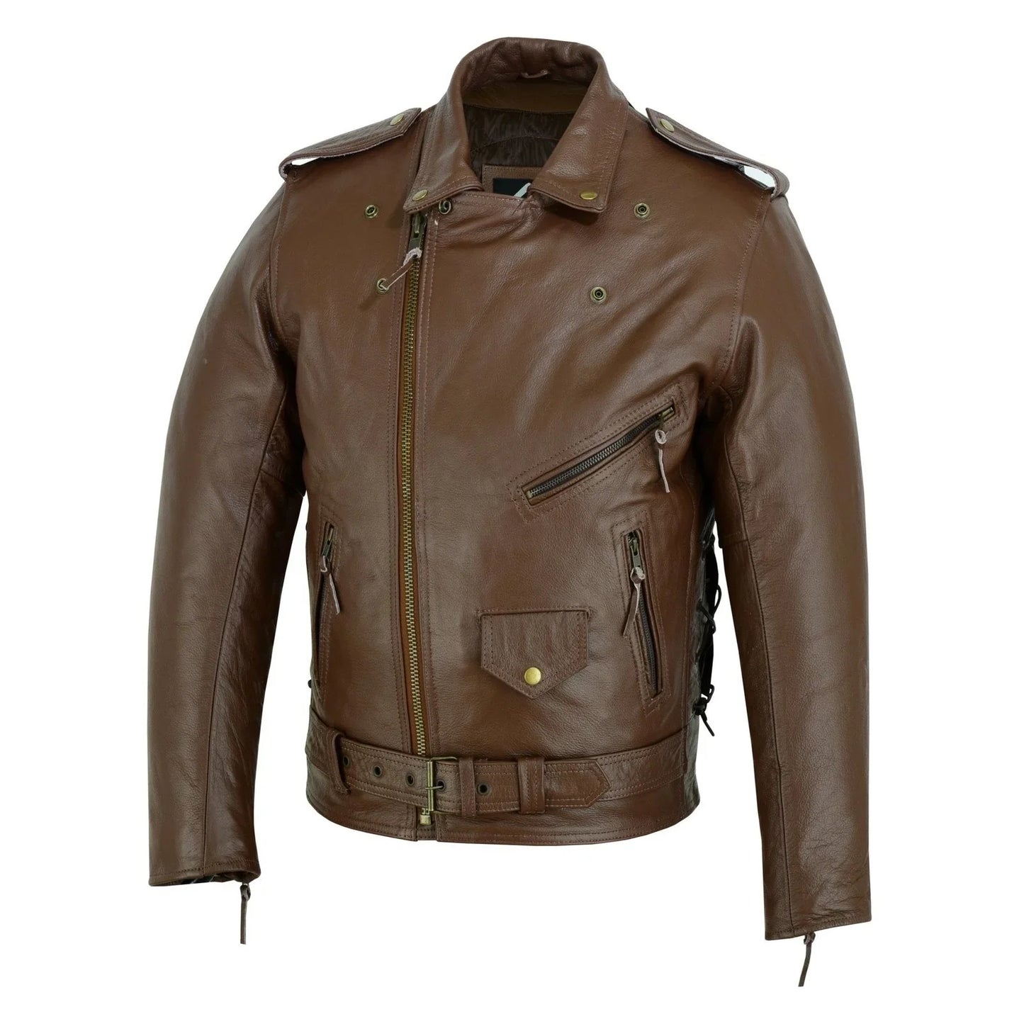 mens split cowhide brando belted biker jacket -