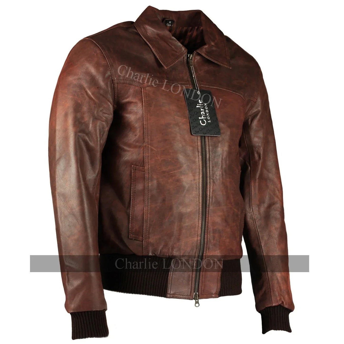 men's the deal black bomber leather jacket -
