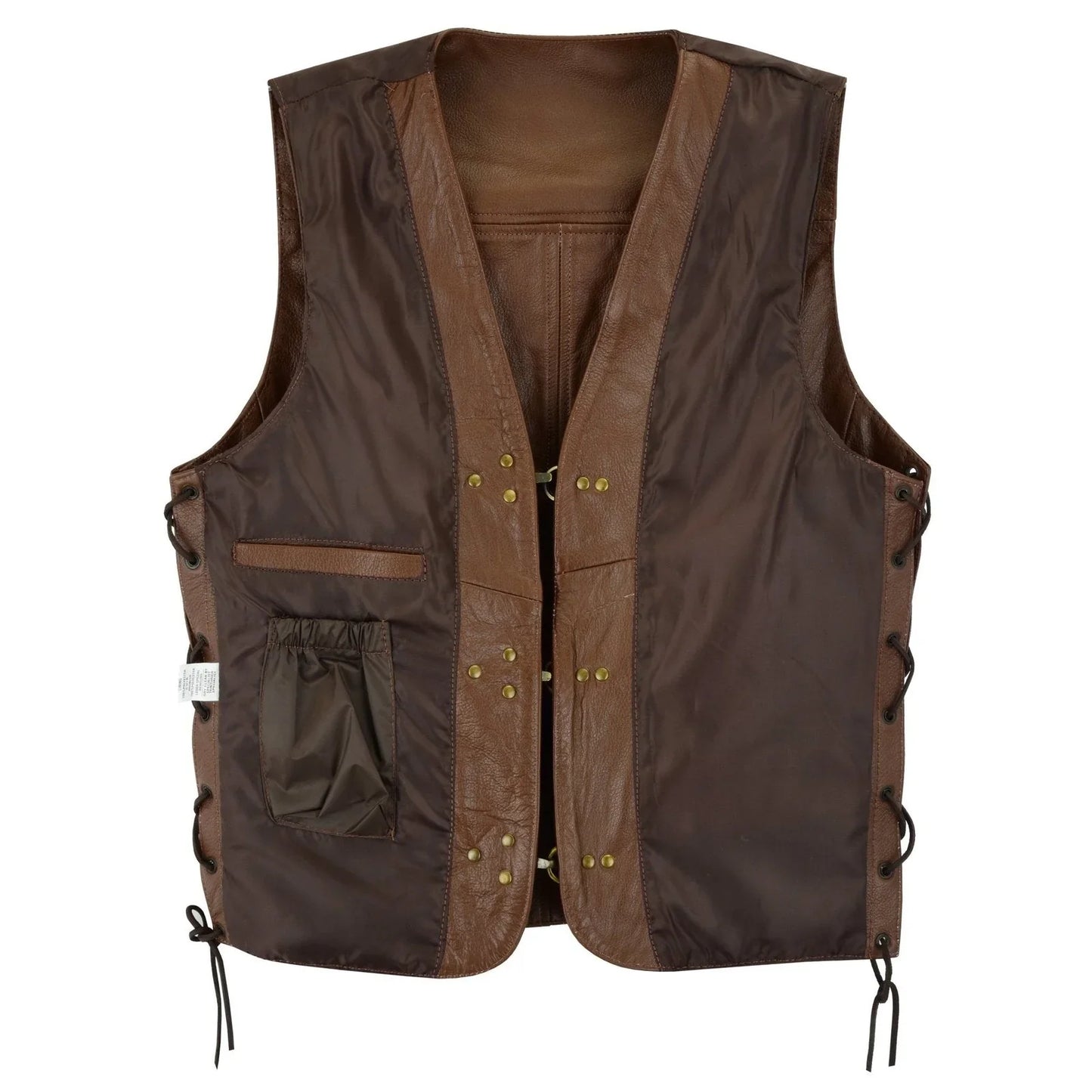 plain mens leather waistcoat motorcycle biker vest black with hooks -