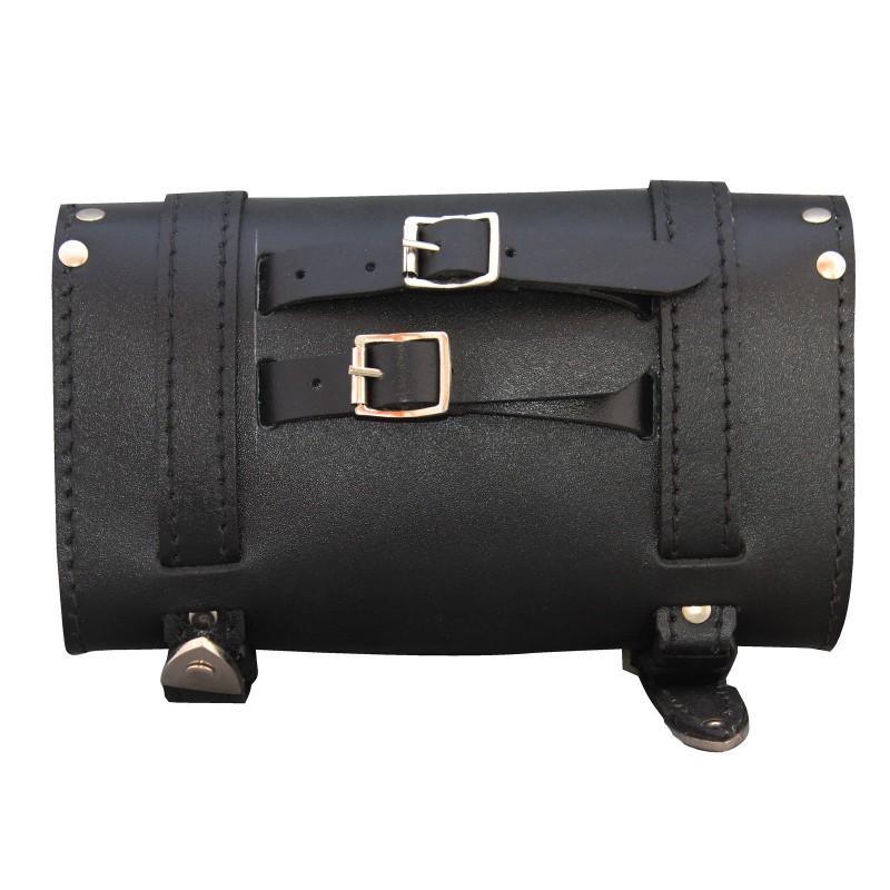 plain studded black small rectangle sissy bar leather tool bag -