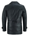 Vintage Black Men's Leather Jacket - Double Breasted Dr. Who Kriegsmarine Style -