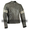 Vintage Fight Club Leather Biker Jacket with white stripes -