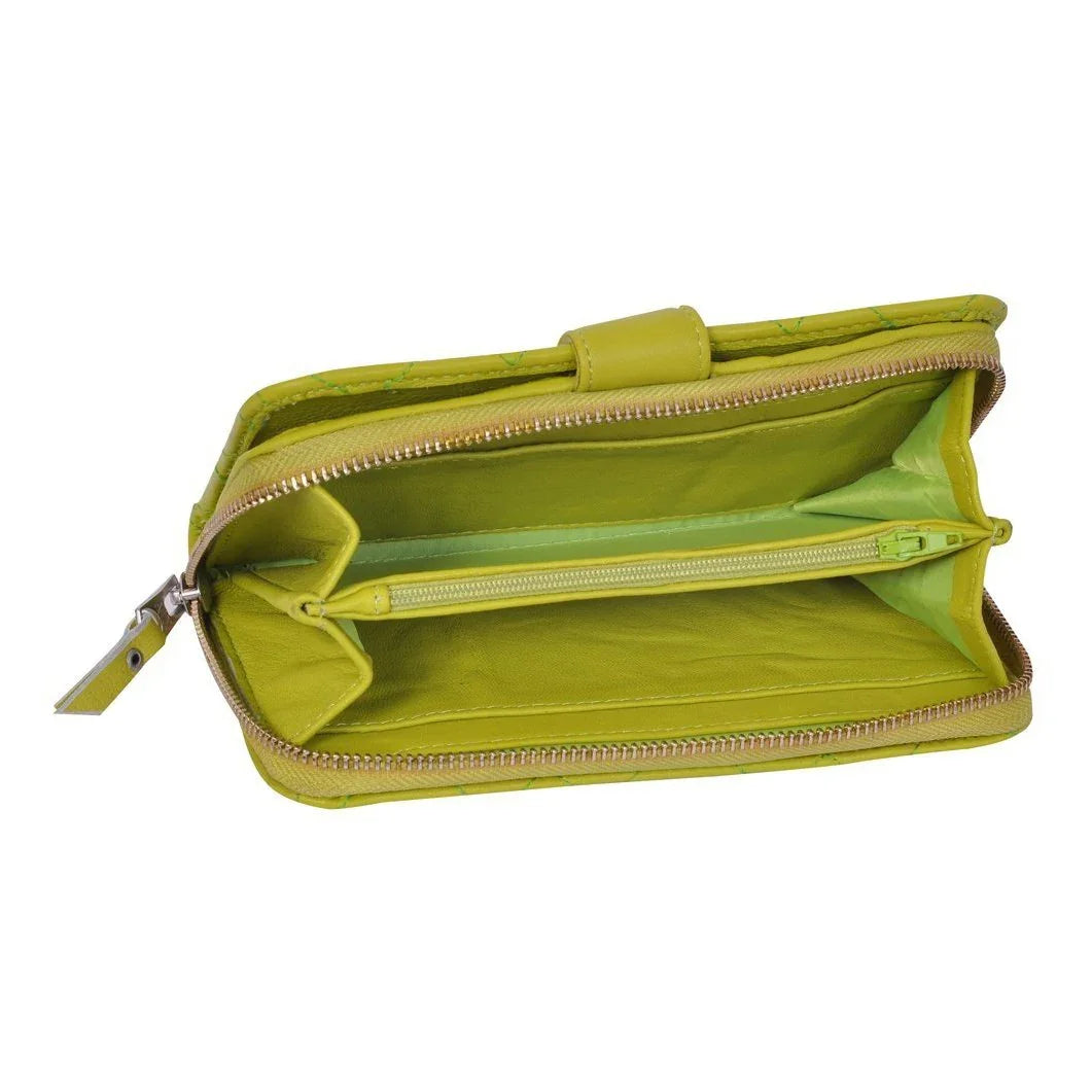 women's lime green zip round leather purse -