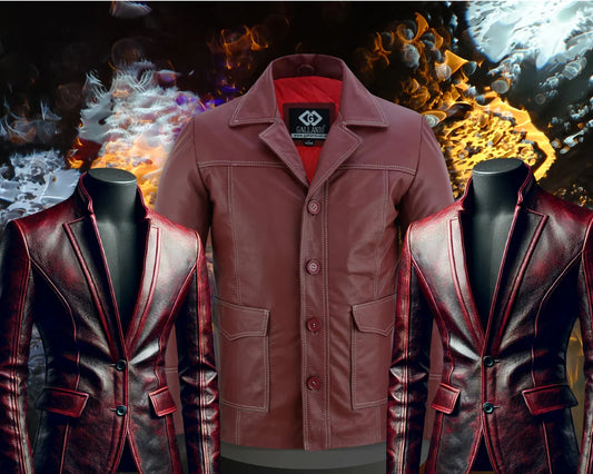 Brad Pitt Fight Club Dark Red Leather Blazer – Stylish & Vintage Look.