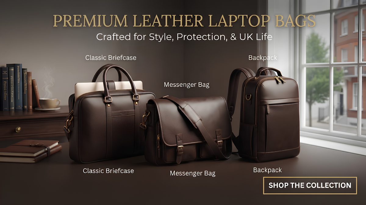 What are the key features of a high-quality leather laptop bag?