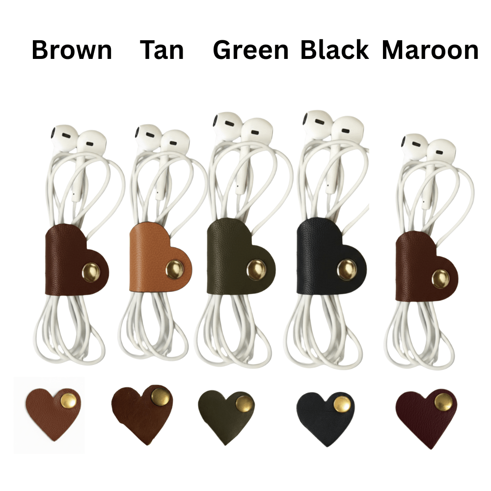 10pcs heart - shaped leather cable organizers – reusable cord clips - 