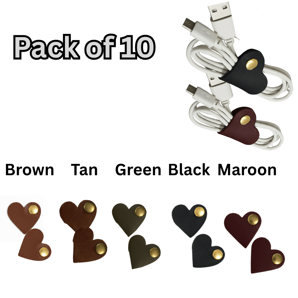 10pcs heart - shaped leather cable organizers – reusable cord clips - 