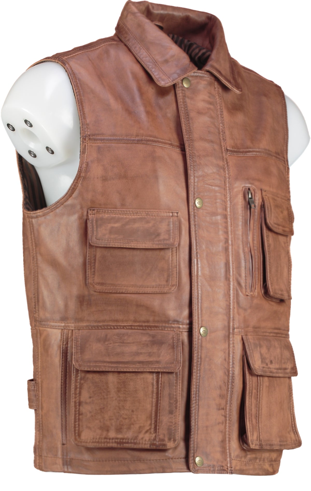 men's premium sheepskin leather utility gilet vest multi pocket outdoor waistcoat