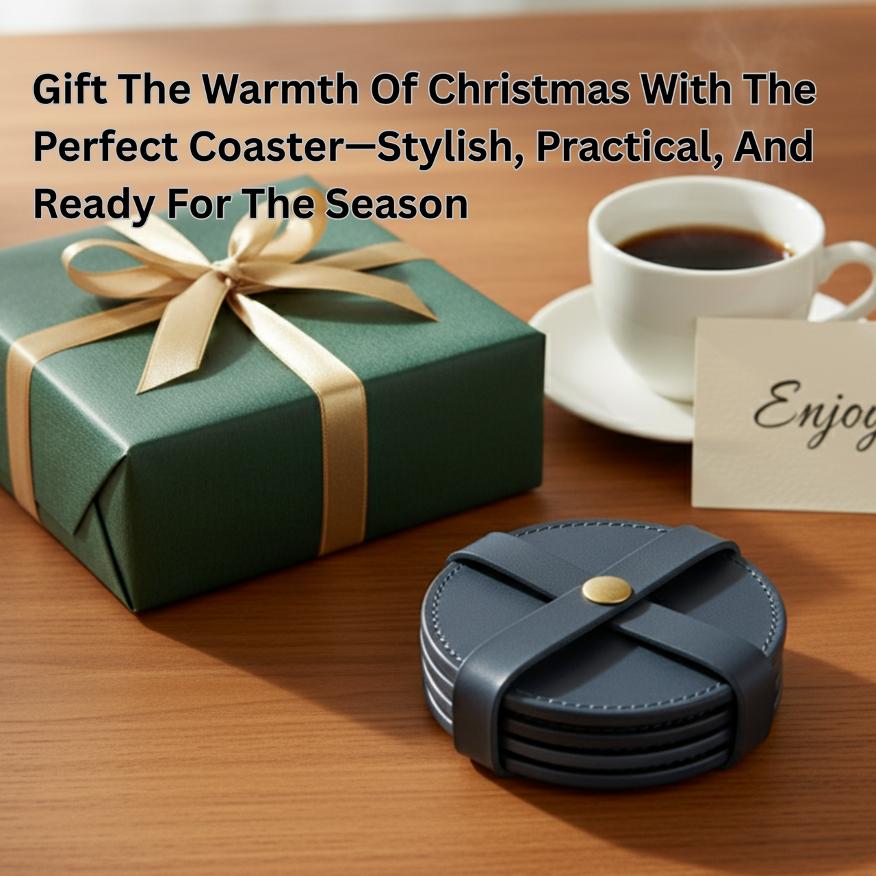 4 Pack Original Leather Coasters Set with Holder – 4 Inch Round Drink Mats