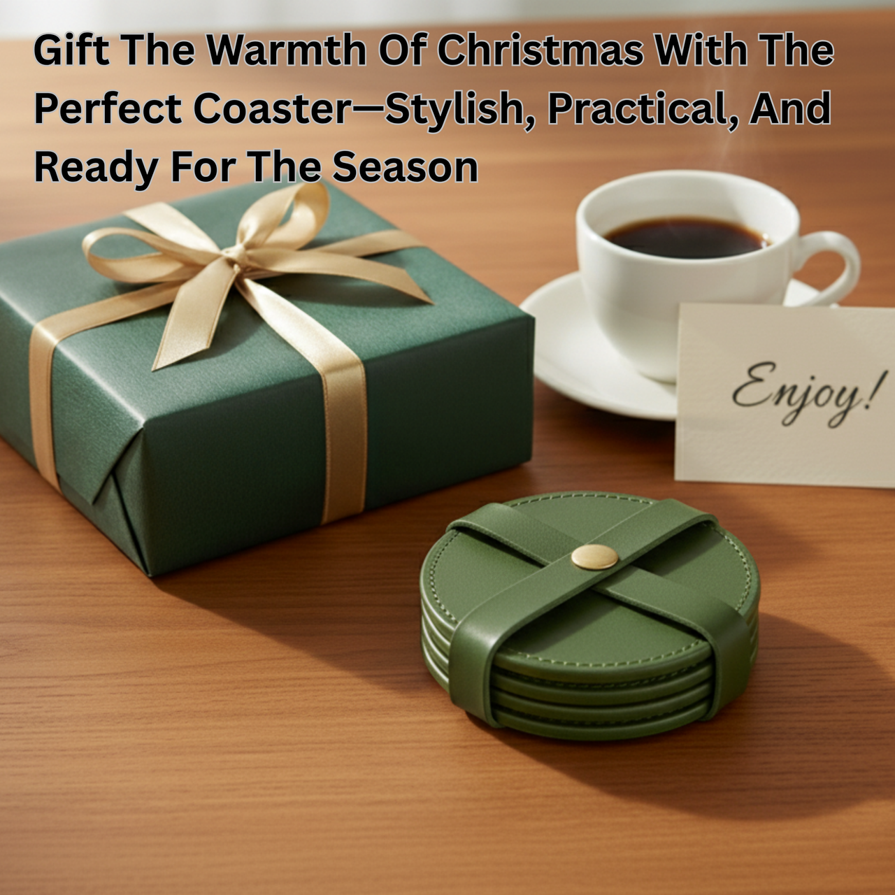 4 Pack Original Leather Coasters Set with Holder – 4 Inch Round Drink Mats